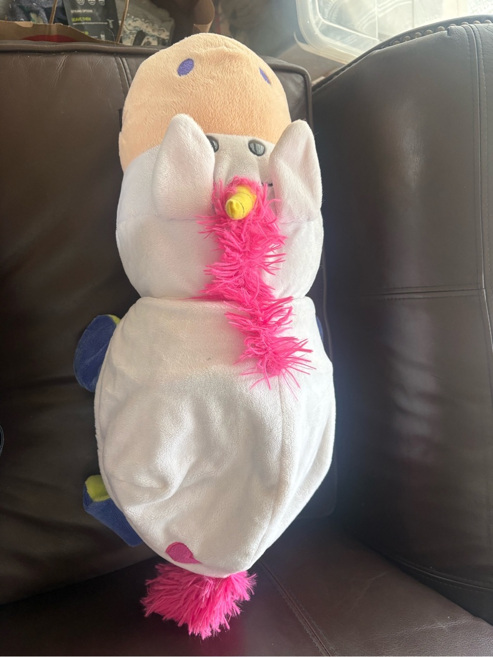 Plush Unicorn Stuffed Animal with Bright Pink Mane and Green Dragon